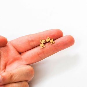 STAINLESS STEEL GOLD Baby Dinosaur Stud Earrings with Gift Bag